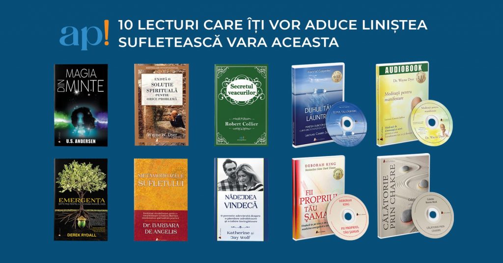 Editura ap! (ACT și Politon) crede în dezvoltarea continuă și aduce cititorilor români titluri care acoperă o gamă variată de subiecte din sfere precum dezvoltare personală și profesională, antreprenoriat, spiritualitate și wellbeing, oferind iubitorilor de carte posibilitatea de a citi sau a asculta cărți, de a le folosi pe post de profesori sau sfătuitori și de a transforma clipele de relaxare într-un timp calitativ. 
Cărțile din sfera spiritualității au o istorie lungă, iar în ultima vreme, tot mai multe persoane aflate în căutarea liniștii, a unei pauze de la lumea agitată în care trăim, sunt interesate de lecturi care au în prim-plan sufletul. Cărțile de acest tip ne ajută să ne echilibrăm, să trăim ancorați în prezent și să creăm o legătură mai strânsă cu lumea din jur, cu măreția naturii și cu valorile umane. Ce moment mai bun de a citi cărți din sfera spiritualității, dacă nu vara, cu zilele ei lungi petrecute în tihnă? Iată o selecție de titluri de la ap! menite să-ți ofere liniștea sufletească și încrederea pentru a trăi o viață echilibrată. Aceste titluri te vor face să apreciezi sufletul uman, miracolul vieții și măreția naturii. După cum spunea renumitul autor de bestsellere Wayne Dyer, ”există o soluție spirituală pentru orice problemă”!
